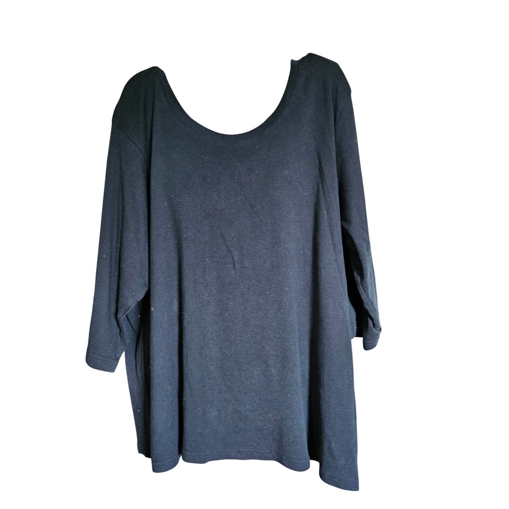 Kate Park Black 100% Cotton Scoop Neck 3/4 Sleeve Top Plus Size‎ 3X Tee